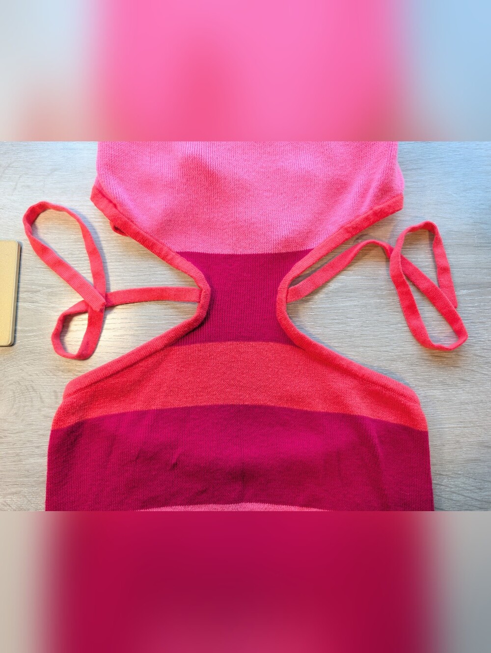 Camila Coelho Pink Orange Colorblock Open Tie Back Halter Emlyn Knit Midi Dress - Picture 9 of 13